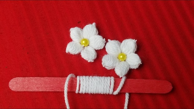 Hand Embroidery:Making Unique White Flower With Ice cream Stick.Amazing New Trick#Sewing Hack Part14