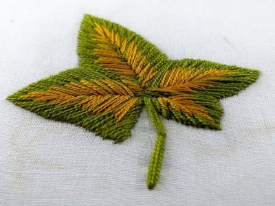 Hand embroidery Satin leaf stitch design | Leaf design tutorial