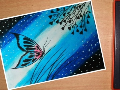 How to Draw Easy  Butterfly Scenery Drawing with Oil Pastels  step by step