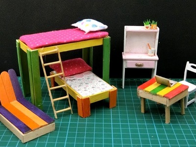 DIY Miniature Bedroom - Popsicle Stick BunkBed & Furniture #22