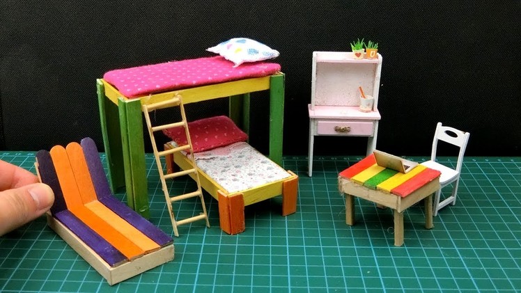 DIY Miniature Bedroom - Popsicle Stick BunkBed & Furniture #22