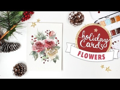 Festive Floral Card Watercolor Tutorial | 2018 Holiday Card Series
