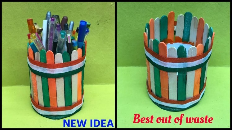 Making pen stand from waste materials| desk organizer republic day.independence day