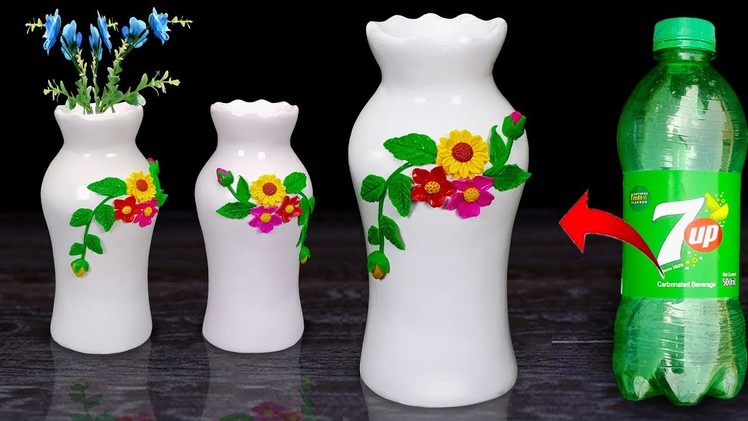 Stylist flower vase making at home. Plastic bottle flower vase