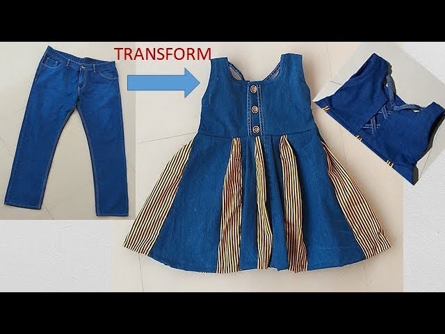Transform Old Jeans To Designer Baby Frock Cutting And Stitching Full Tutorial