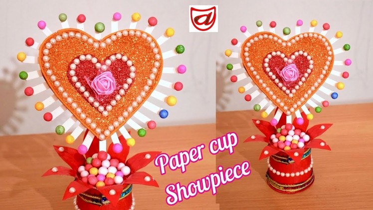 Best Showpiece and Gift idea out of waste paper cup  | Valentine's Day special craft 2019