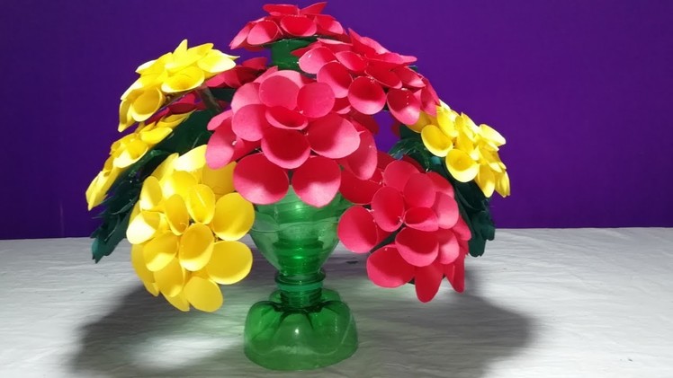 Make Beautiful Dahlia flower —Empty plastic bottle vase making crafts _Water bottle Recycle flower