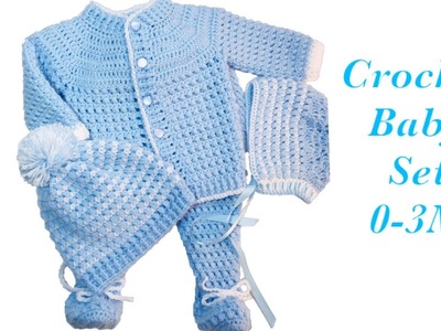 Baby Boy Set: How to crochet newborn bean stitch sweater jacket | cardigan 0-6M Crochet for Baby#171