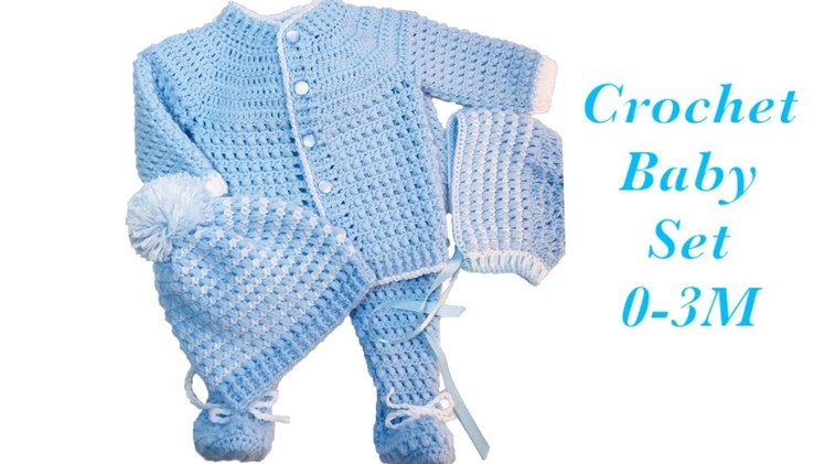 Baby Boy Set: How to crochet newborn bean stitch sweater jacket | cardigan 0-6M Crochet for Baby#171