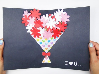 DIY Flower Bouquet Pop Up Card-Paper Crafts-Handmade Craft-Valentine's Day Card !