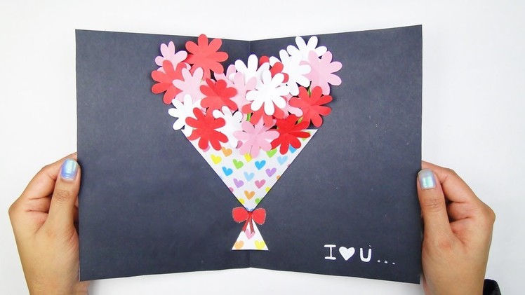 DIY Flower Bouquet Pop Up Card-Paper Crafts-Handmade Craft-Valentine's Day Card !