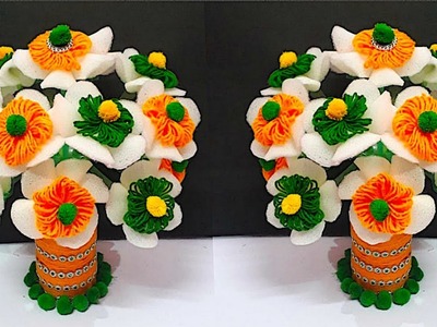 DIY Guldasta from plastic bottle with sponge foam sheet & wool|Best out of waste Guldasta.Flower pot