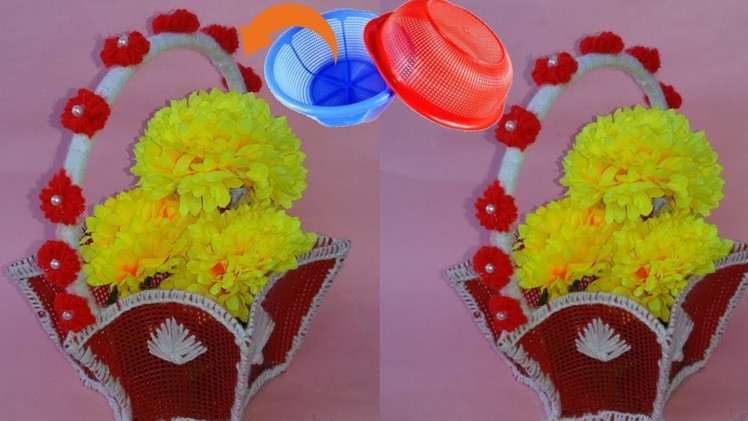 How to make flower basket \\best out of waste plastic basket\\diy reused ideas
