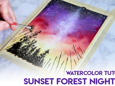 HOW TO WATERCOLOR: Sunset Forest Night Sky Tutorial