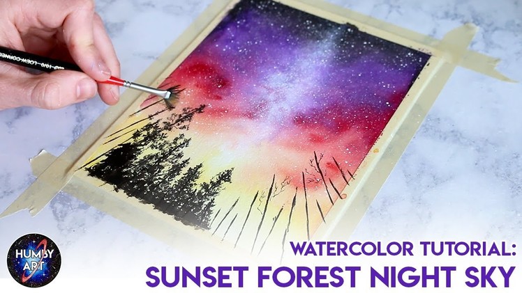 HOW TO WATERCOLOR: Sunset Forest Night Sky Tutorial