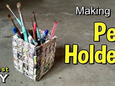 Making of Pen Holder or Pen Stand or Organizer with old newspaper | Newspaper crafts