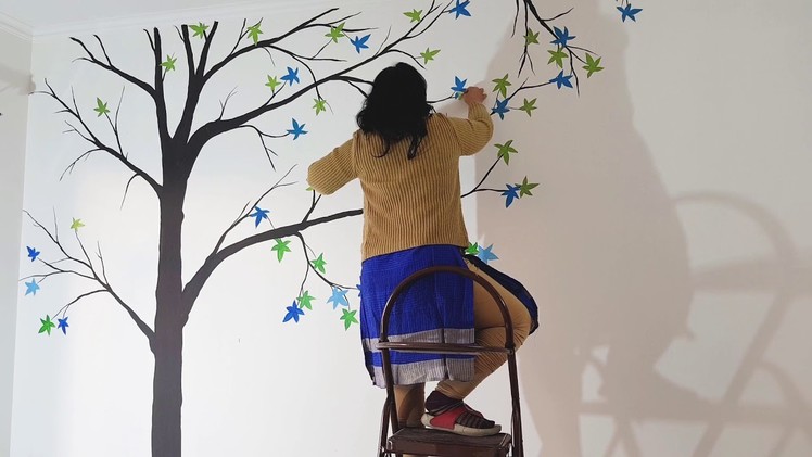 Create Tree On Wall With Craft and Paint | Wall Painting by Babita Keshan