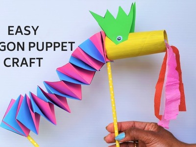 Easy paper dragon craft with accordion folds| Chinese New year craft ideas for kids|Puppet craft