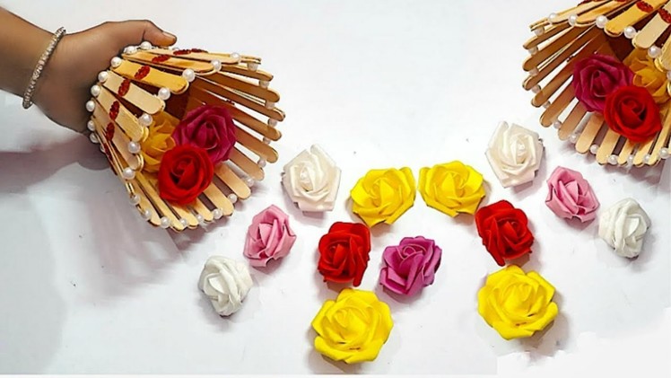 Easy Popsicle Stick Flower Basket |Popsicle Stick Craft |Ice Cream Stick Craft