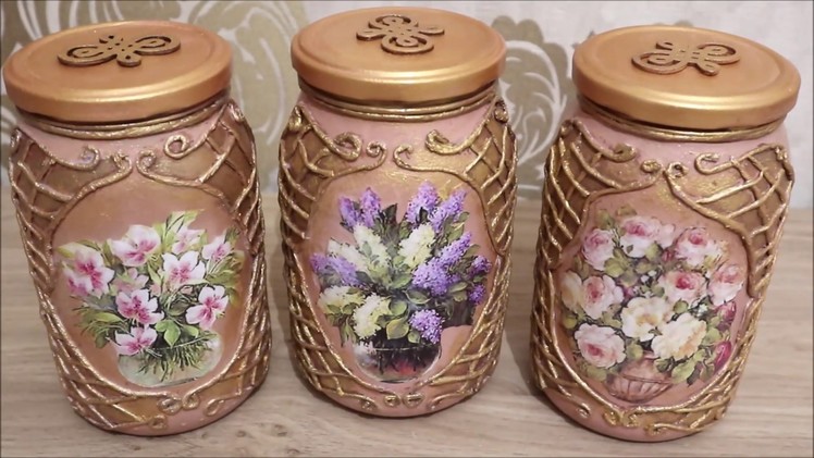 # 4 DIY decor | Recycled glass jars|Decoupage of Kitchen Cans