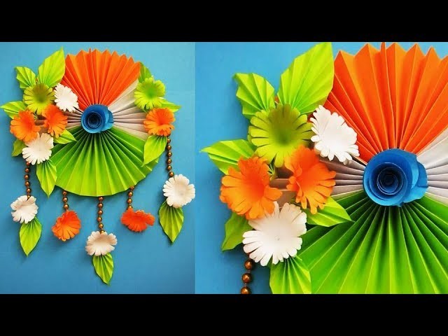 Tricolour Paper flower. Republic Day Craft. Wall Decoration Ideas.