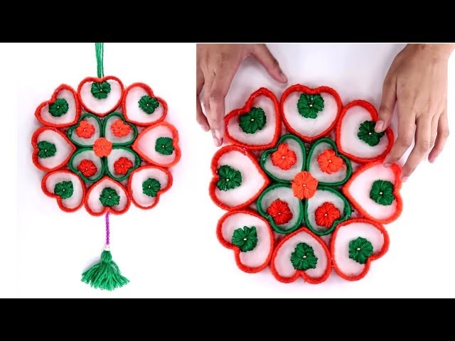Wall hanging craft with woolen and plastic bottle – DIY wall hanging decoration ideas