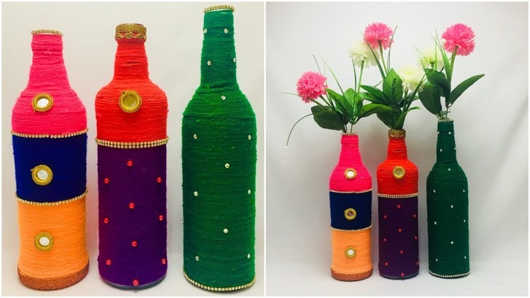 3 Bottle Craft | DIY Waste Glass Bottle Flower Vase Craft | Simple Craft Idea
