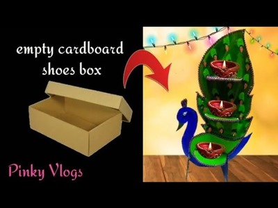 Beautiful diya stand from empty cardboard shoes box| diwali special craft| Pinky Vlogs