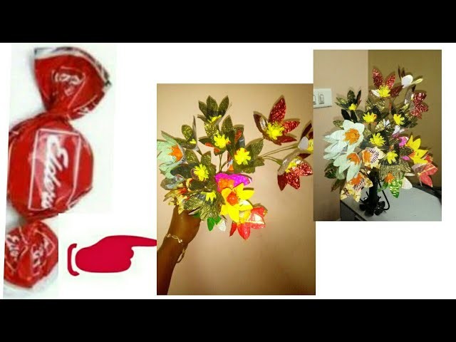 Best out of chocolate wrappers craft.how to make flowers from candy wrappers.