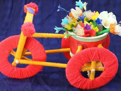 Best out of waste Cardboard and Wool craft | DIY Bicycle using cardboard and wool | Niftoon