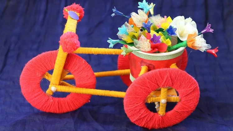 Best out of waste Cardboard and Wool craft | DIY Bicycle using cardboard and wool | Niftoon