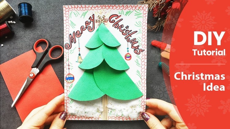 DIY 3D Paper Christmas Tree. Easy Craft for Kids. Greeting Card Making
