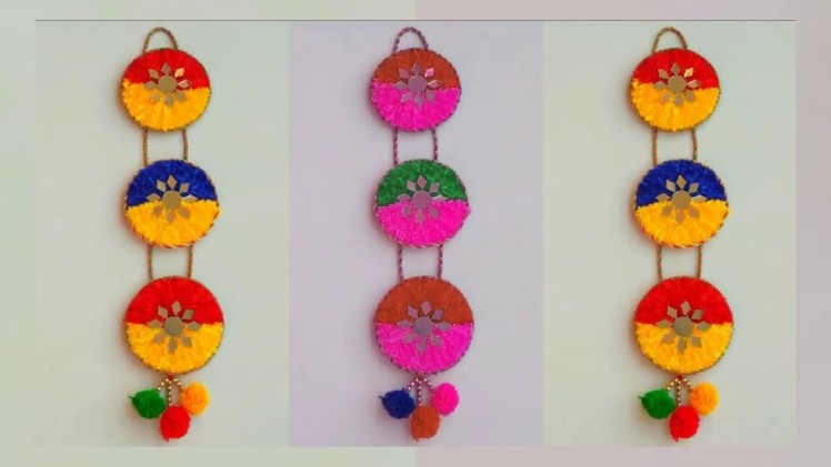 DIY - CD CRAFT WITH WOOLEN WALL HANGING ||BEAUTIFUL WALL HANGING TORAN CRAFT WITH CD ||
