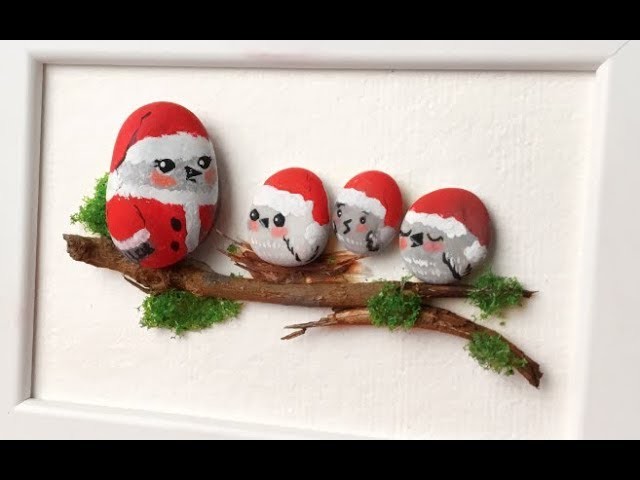 DIY Christmas Stone Art - Easy Bird Family Craft - Nunismas Day 4