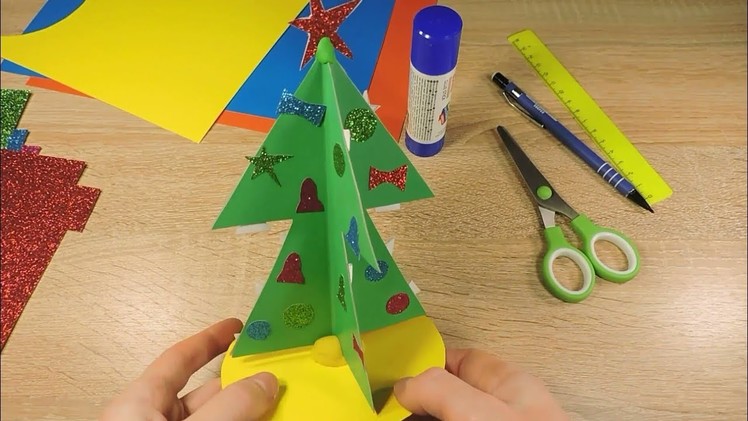 DIY Christmas tree with decoration New Year Paper craft for kids preschoolers