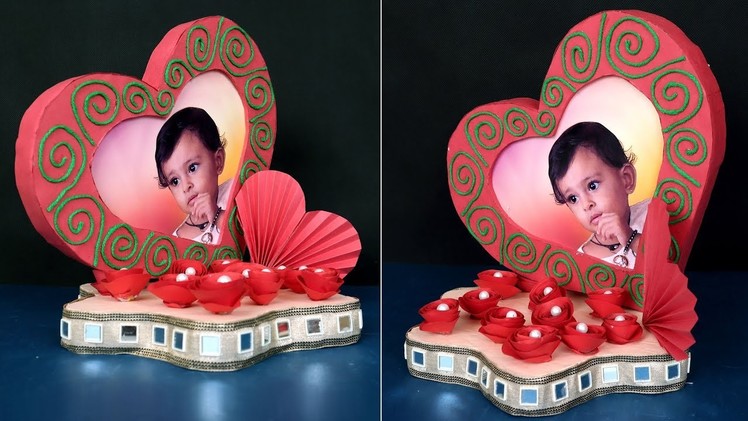 DIY Heart Showpiece Making Using Paper & Thermocol | Handmade Craft Idea | Heart Photo Frame