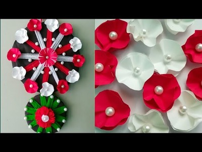 Diy paper flower and woolen wall hanging. Woolen craft. paper flower wall hanging. Easy home decor