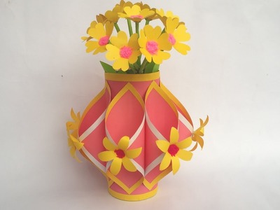 DIY : Waste Bottle Craft!! How to Make Beautiful Flower Vase with Waste Material for Home Decoration