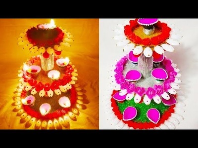 Diya &Candle stand for Durga Puja.Navratri special craft. best out of waste.Aarti stand for God pray