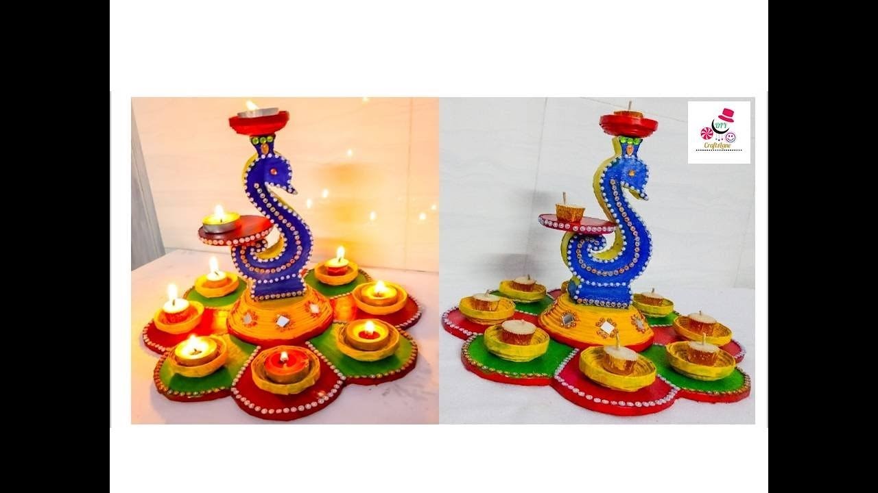 Diya Stand Making From Cardboard And Newspaper, Diwali Craft Idea, DIY ...