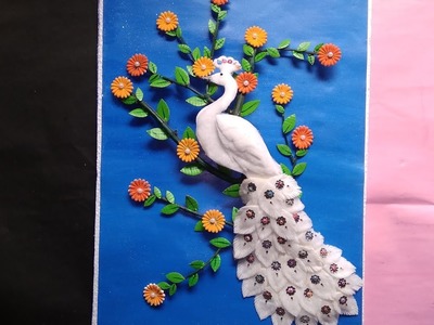 Easy! Wall Hanging craft idea. DIY cotton craft for peacock.cotton Wall Hanging.suchipatra art. 
