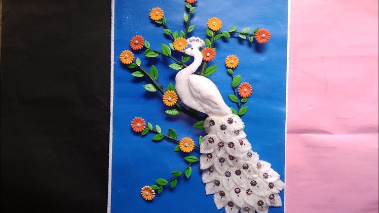 Easy! Wall Hanging craft idea. DIY cotton craft for peacock.cotton Wall Hanging.suchipatra art. 