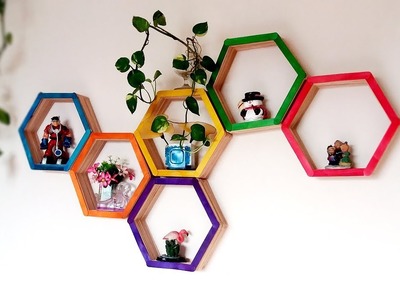 Honeycomb Ice Cream Popsicle Stick Shelf Home Decoration DIY Craft আইসক্রিমের কাঠি দিয়ে দারুন আইডিয়া