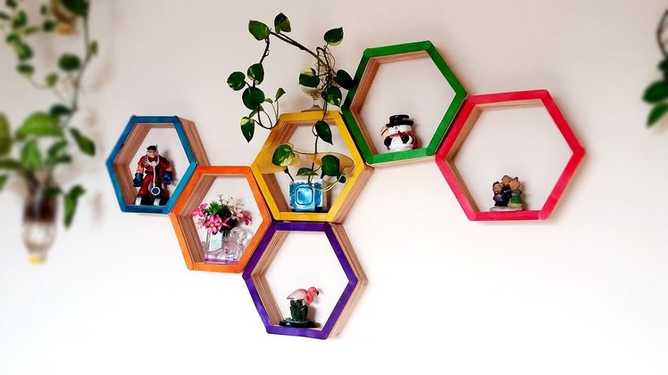 Honeycomb Ice Cream Popsicle Stick Shelf Home Decoration DIY Craft আইসক্রিমের কাঠি দিয়ে দারুন আইডিয়া