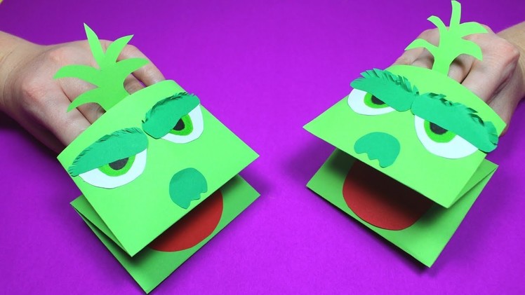 How to Make a Paper Grinch Hand Puppet | Paper Craft for Kids