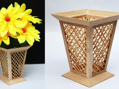 Ice cream stick flower vase making at home || raj easy craft