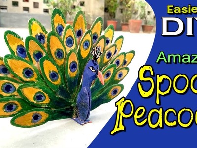 Making of Peacock with wooden Spoon | Easy Craft making