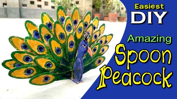 Making of Peacock with wooden Spoon | Easy Craft making
