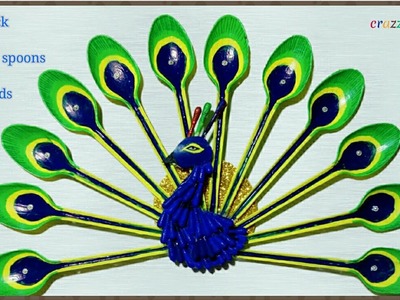 Peacock from plastic spoon & ear buds,  awesome diy craft idea,  diy decor idea