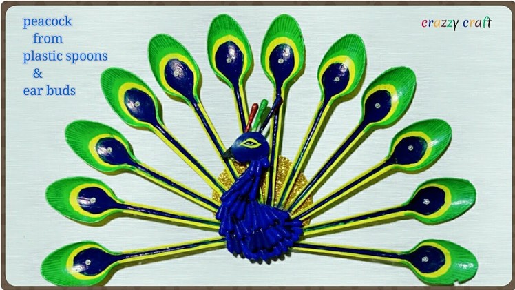 Peacock from plastic spoon & ear buds,  awesome diy craft idea,  diy decor idea
